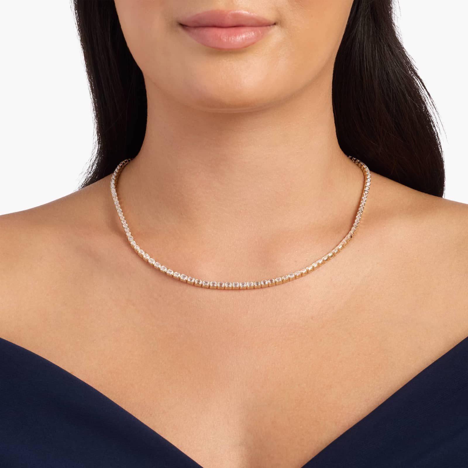 East-West Emerald Cut Diamond Eternity Necklace in 14k White Gold (13 2/3 Ct. Tw.)