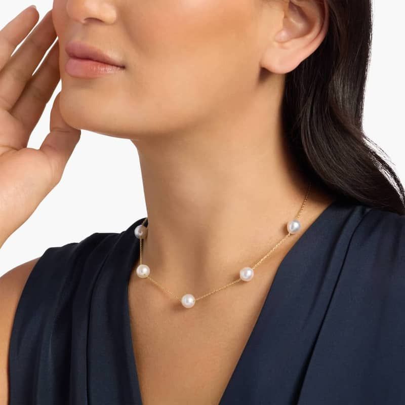 Five South Sea Pearl Station Necklace in 14K Yellow Gold (8.5-9mm)