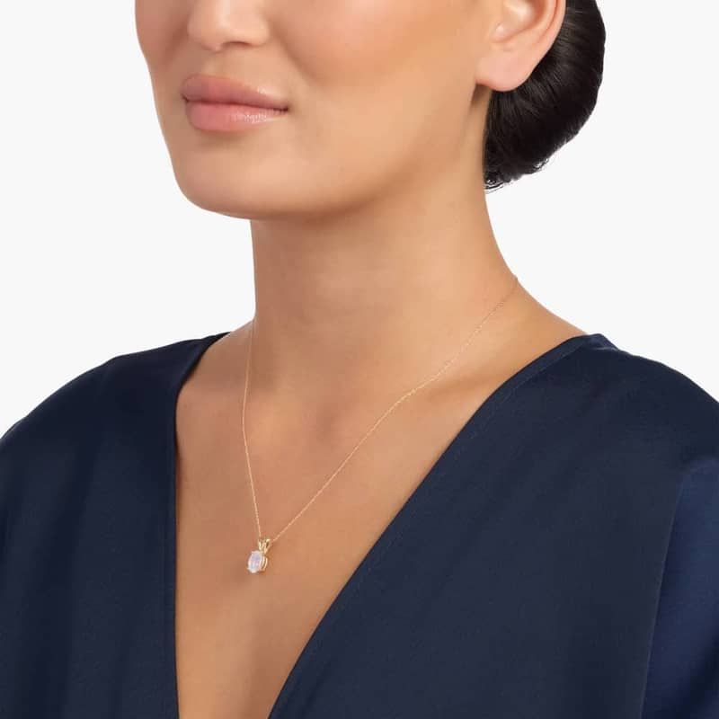Oval Birthstone Moonstone Pendant Necklace in 14K Yellow Gold (9x7mm)