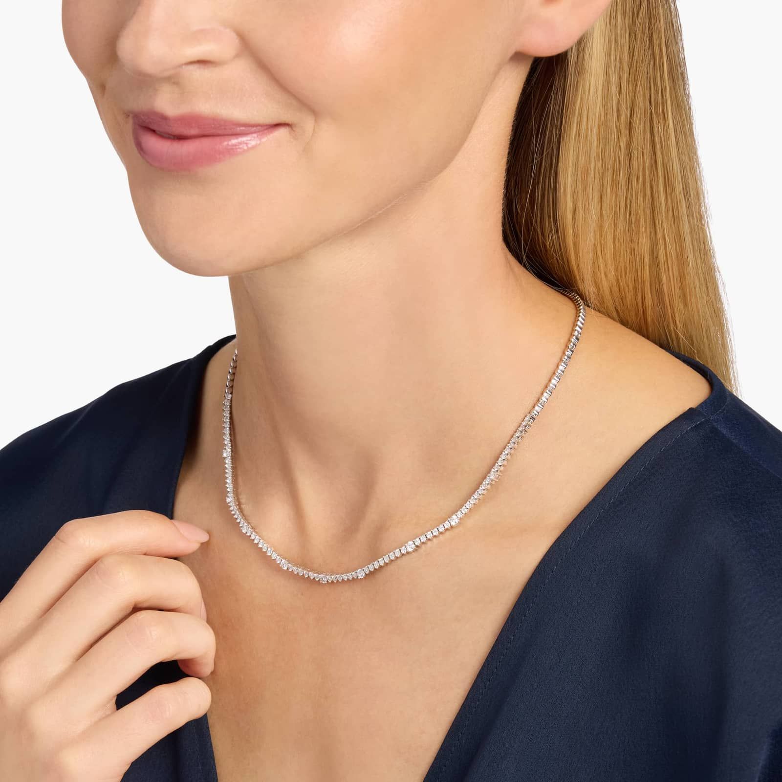 Diamond Classic Alternating Half-Eternity Necklace in 14k White Gold (3 1/4 Ct. Tw,)