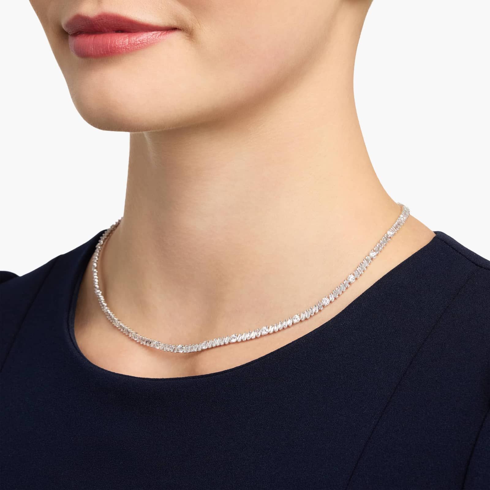 Baguette and Round Diamond Fashion Eternity Necklace in 14K White Gold (8 1/2 Ct. Tw.)