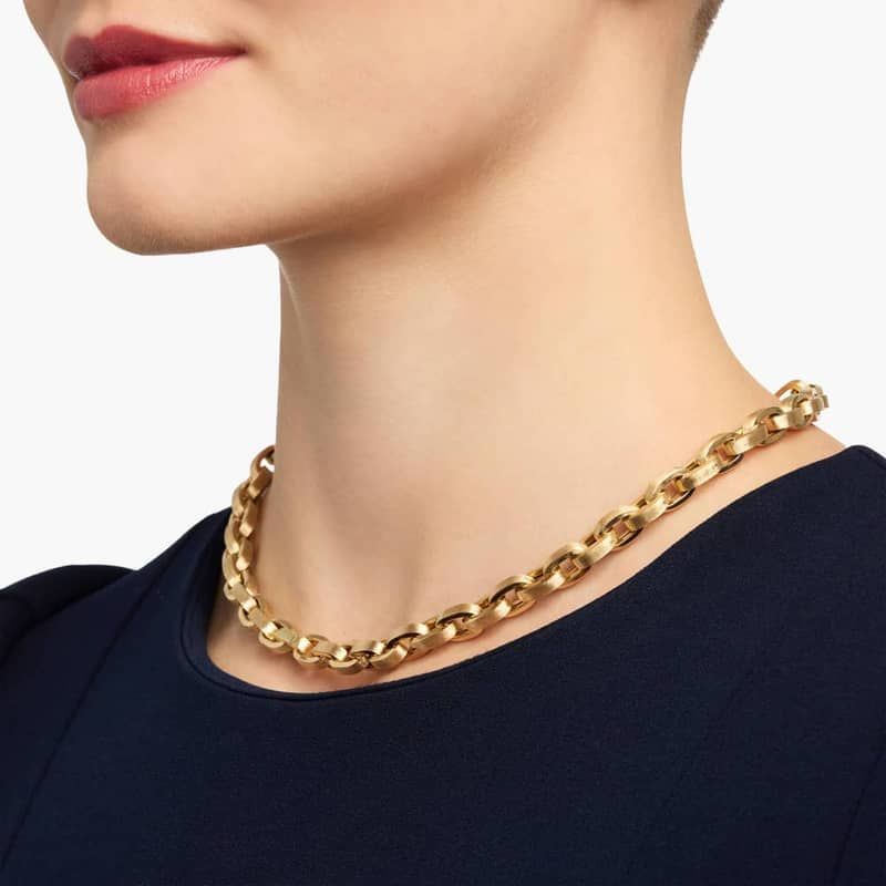 18.5" Textured Oval Link Necklace in 14K Yellow Gold