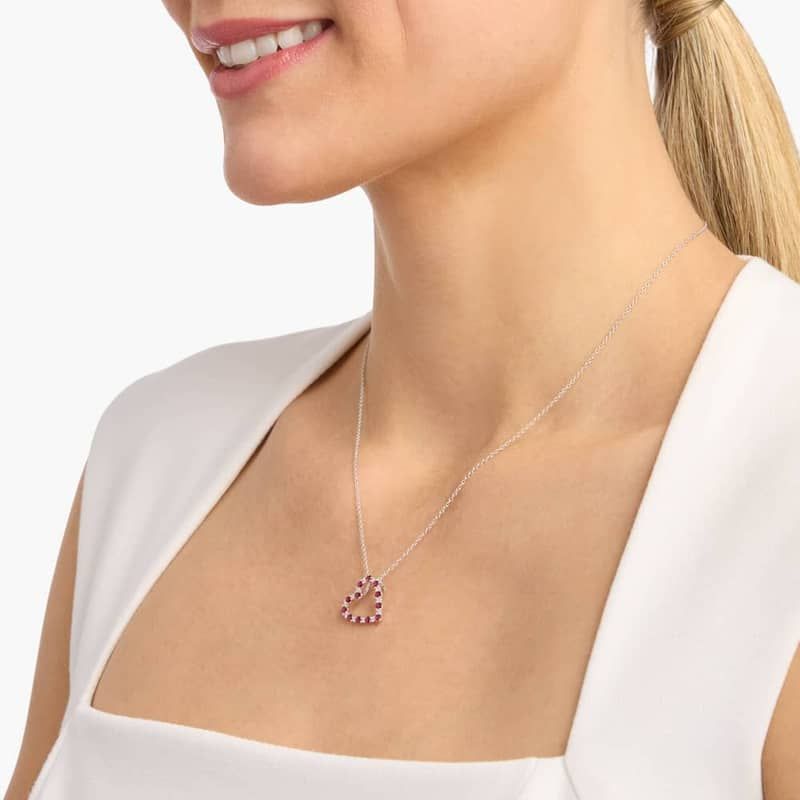 Luna Ruby and Diamond Heart Pendant Necklace in 14k White Gold