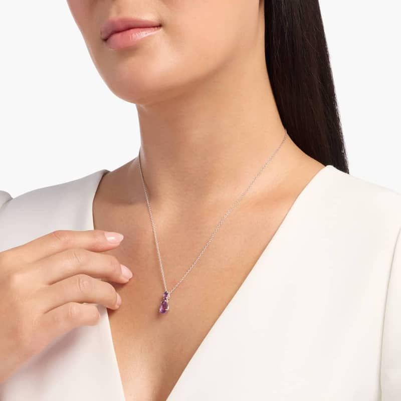 Amethyst Teardrop Pendant Necklace in Sterling Silver (10x7mm)