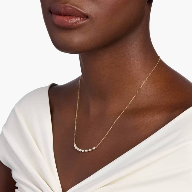 Lab Grown Pear Diamond Smile Bar Necklace in 14k Yellow Gold (1 Ct. Tw.)