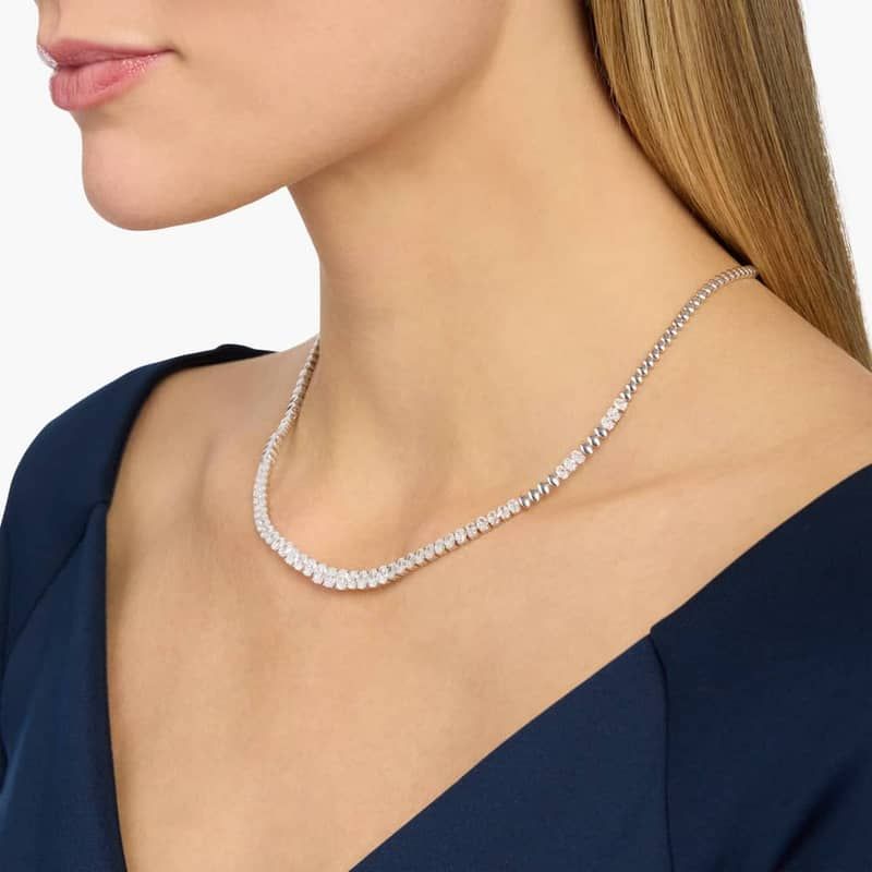 Lab Grown Diamond Oval Half Eterntity Necklace in 14K White Gold (6 Ct. Tw.)