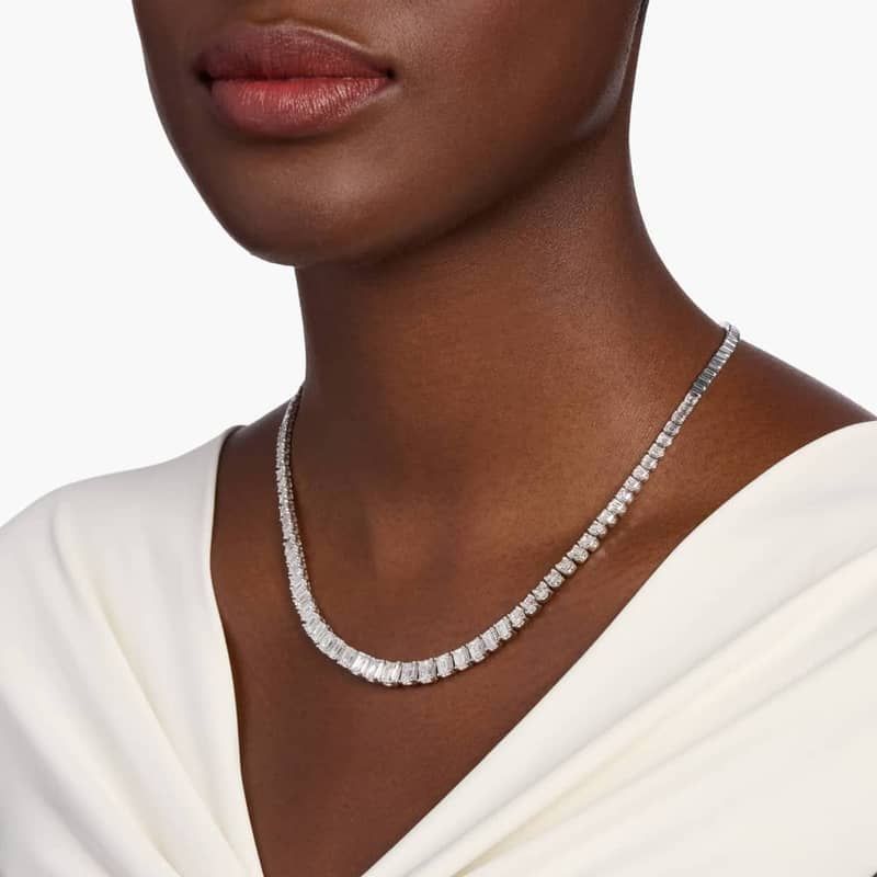 Lab Grown Diamond Emerald Cut Half Eternity Necklace in 14K White Gold (15 Ct. Tw.)