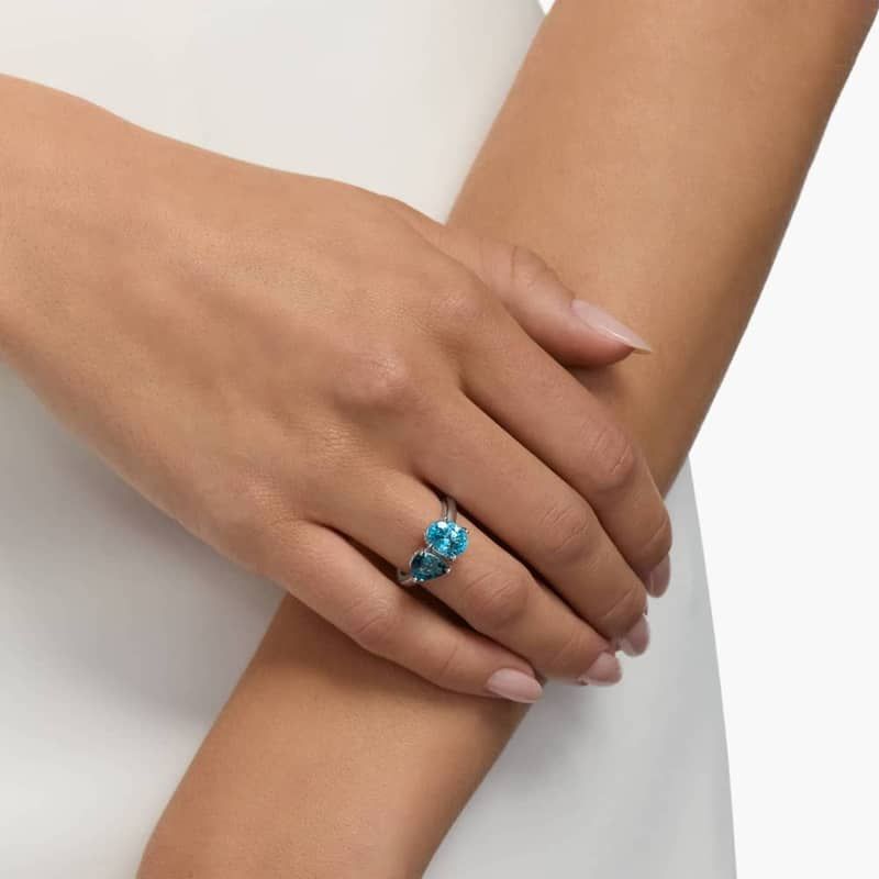 Swiss Blue Topaz and Blue Topaz Two Stone Ring in 14k White Gold