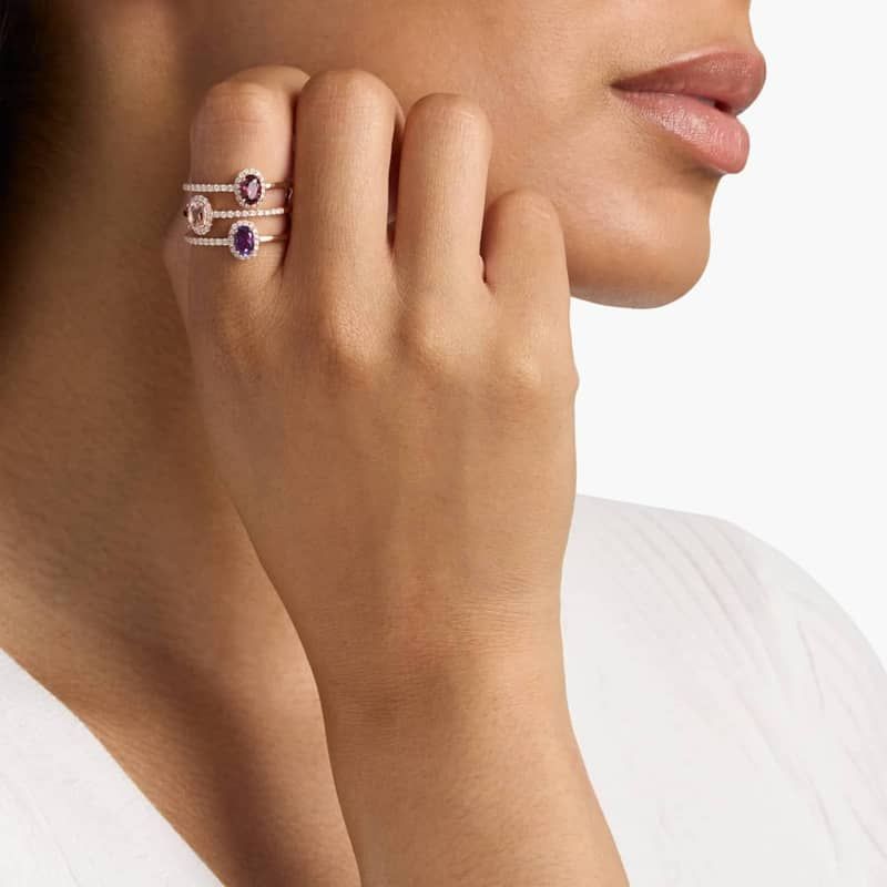 Three Stone Faux Stacking Ring in 14k Rose Gold