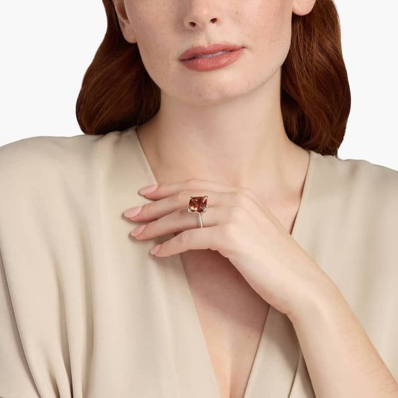 Extraordinary Collection: Square Fire Morganite and Diamond Ring in 18k White Gold (14x14mm)