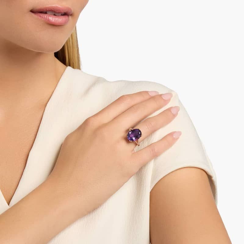 Oval Amethyst Statement Ring in 14k Rose Gold (16x12mm)