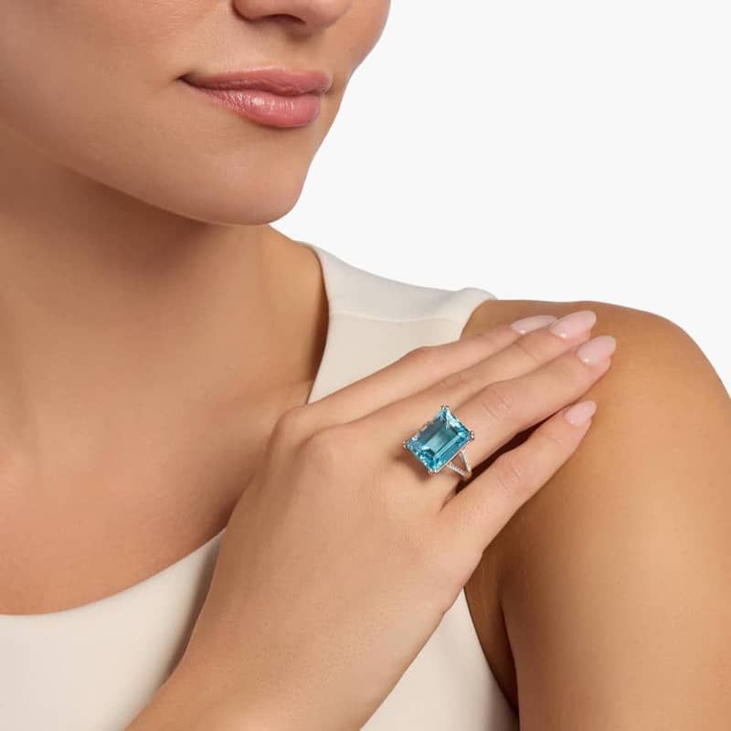 Sky Blue Topaz and Diamond Cocktail Ring in 14k White Gold