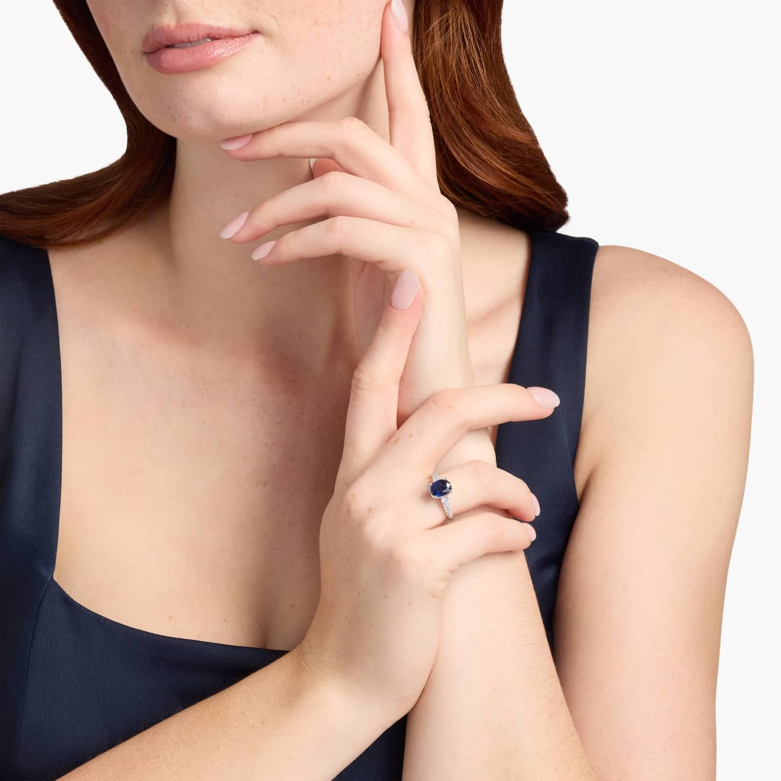 Oval Sapphire and Diamond Ring in 14k White Gold (9x7mm)