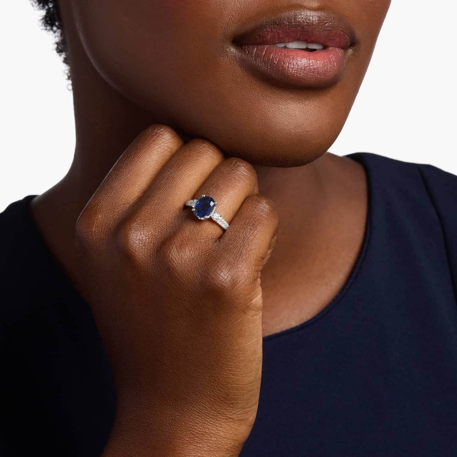 Oval Sapphire and Diamond Ring in 14k White Gold (9x7mm)