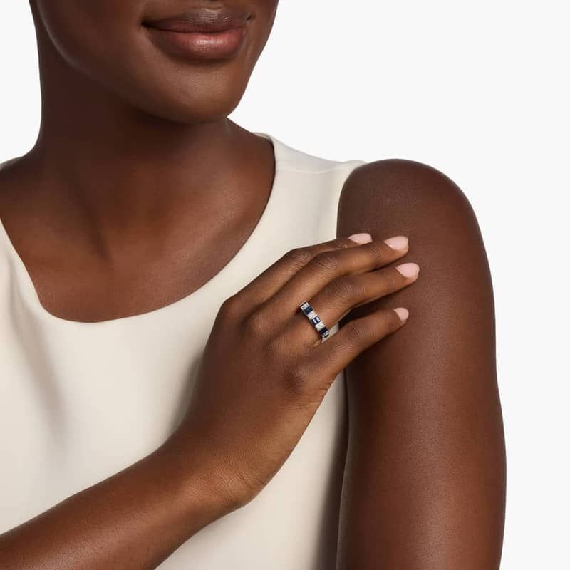 Alternating Sapphire Baguette and Diamond Ring in 14k White Gold