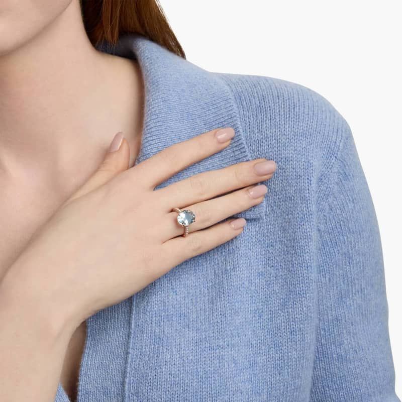 Oval Aquamarine Statement Ring in 14k Rose Gold