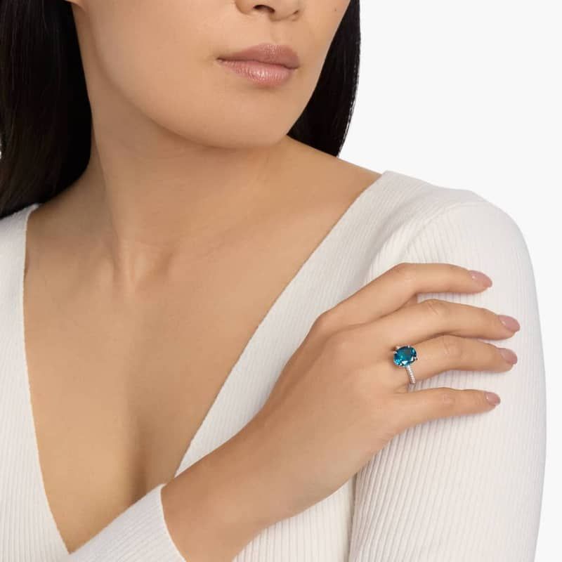 Oval London Blue Topaz Statement Ring in 14k White Gold