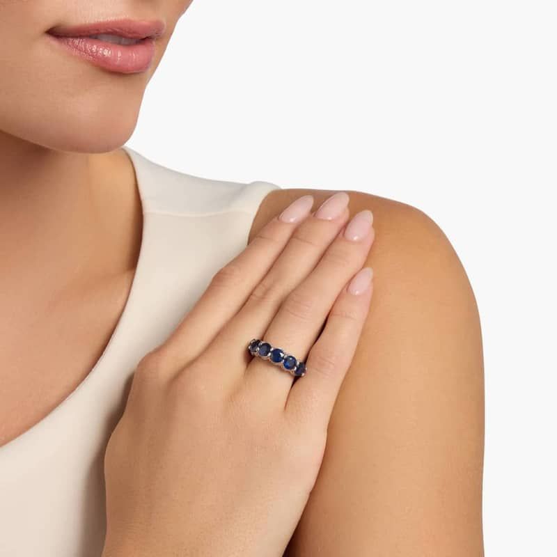 Sapphire 7-Stone and Hidden Diamond Halo Ring