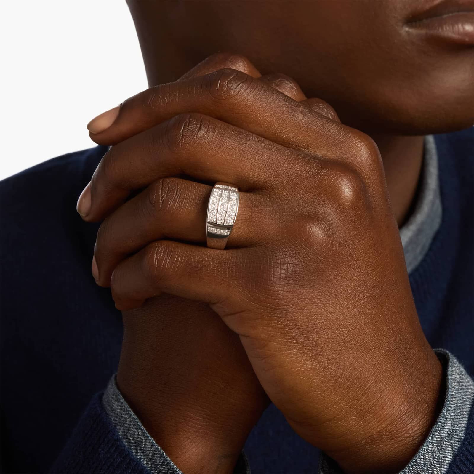 Men's Triple Row Diamond Ring in 14k White Gold (3/4 ct. tw.)