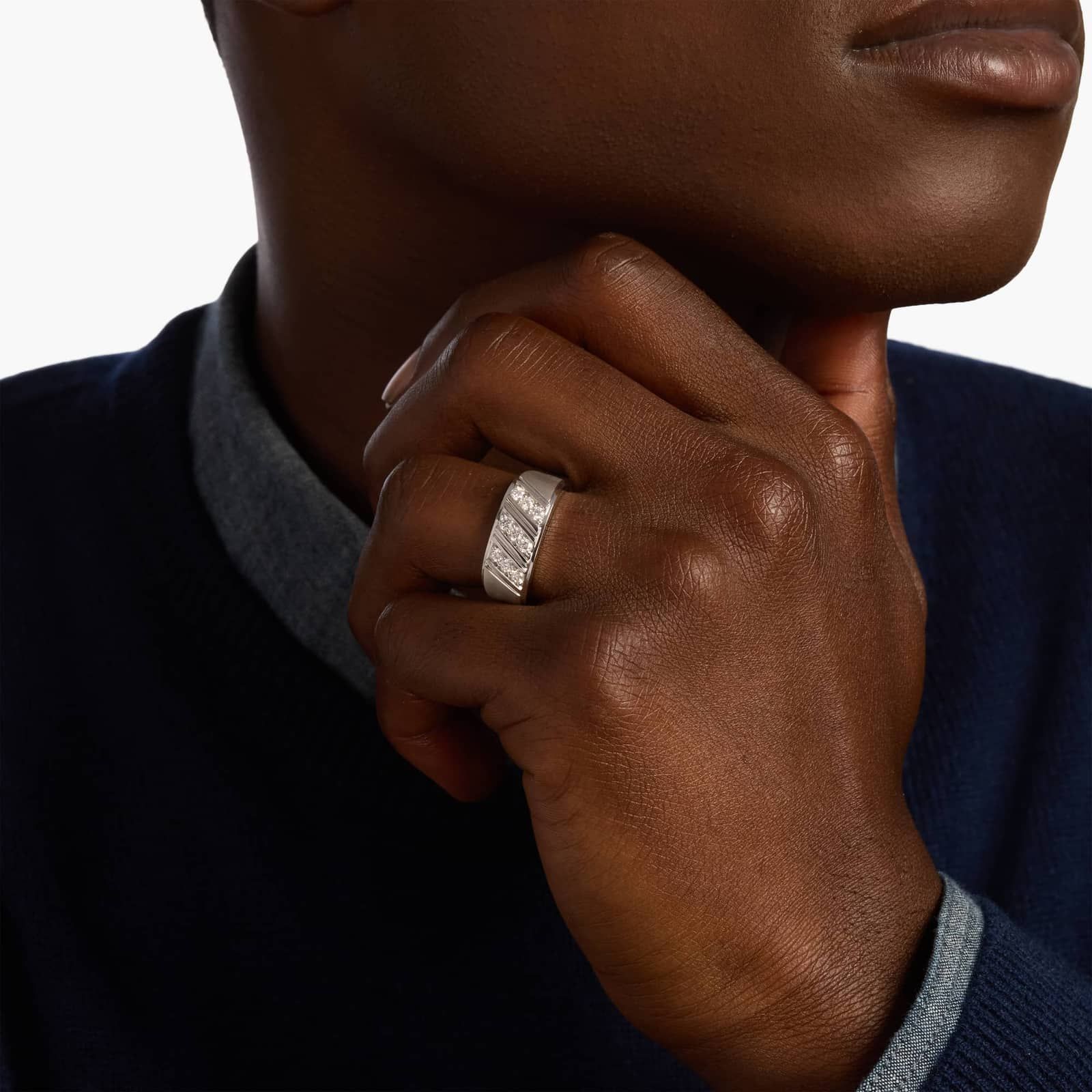 Men's Brushed Triple Row Diamond Ring in 14k White Gold (1/2 ct. tw.)