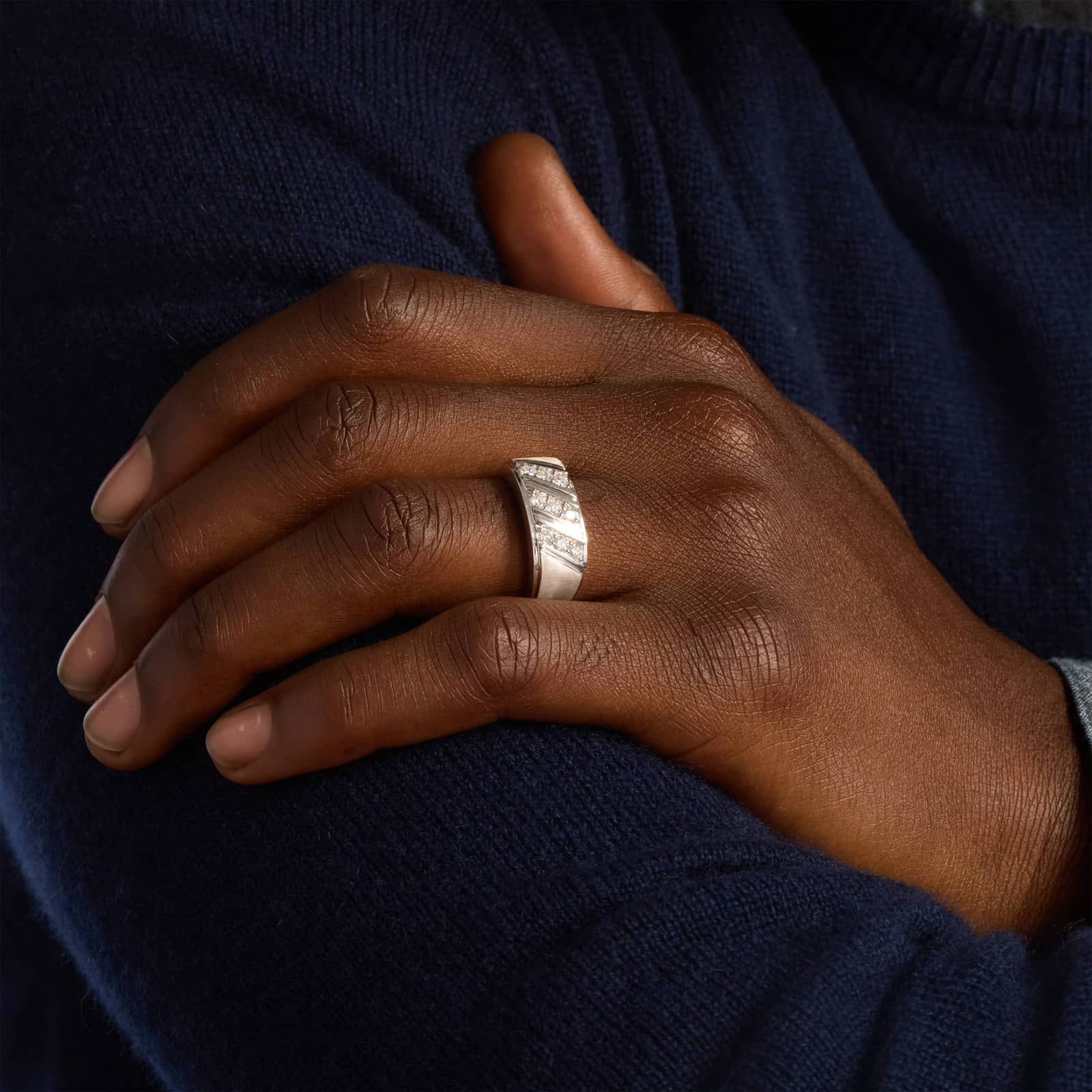 Men's Brushed Triple Row Diamond Ring in 14k White Gold (1/2 ct. tw.)