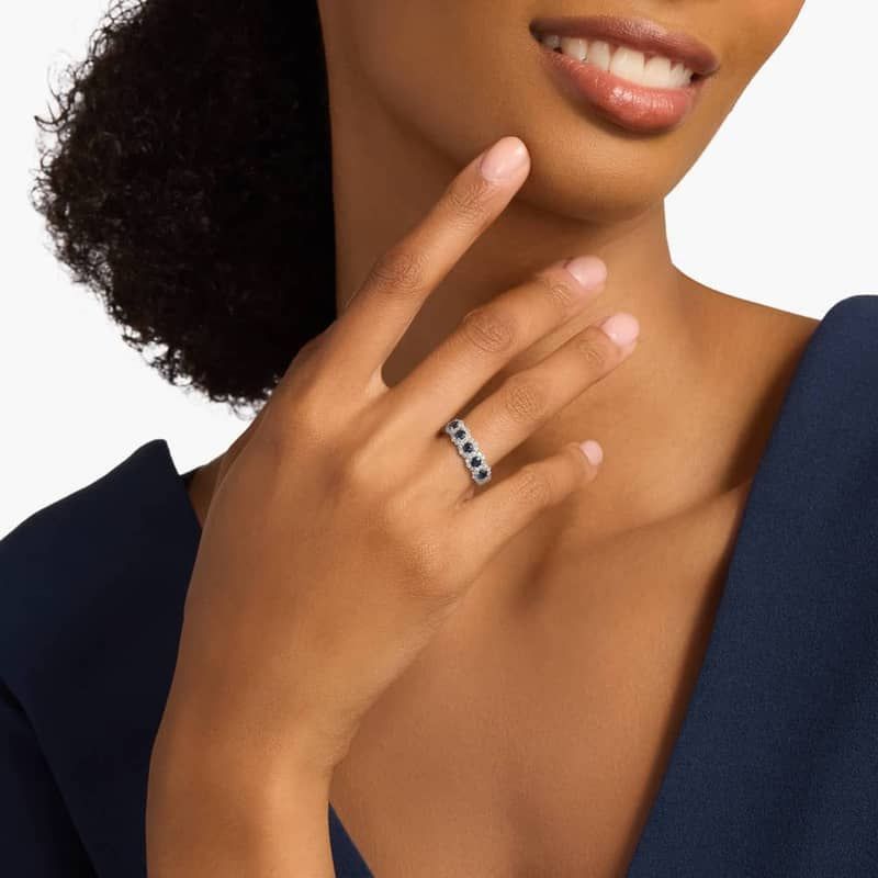 Five Stone Round Sapphire Halo Diamond Ring in 14k White Gold (1 ct. tw.)