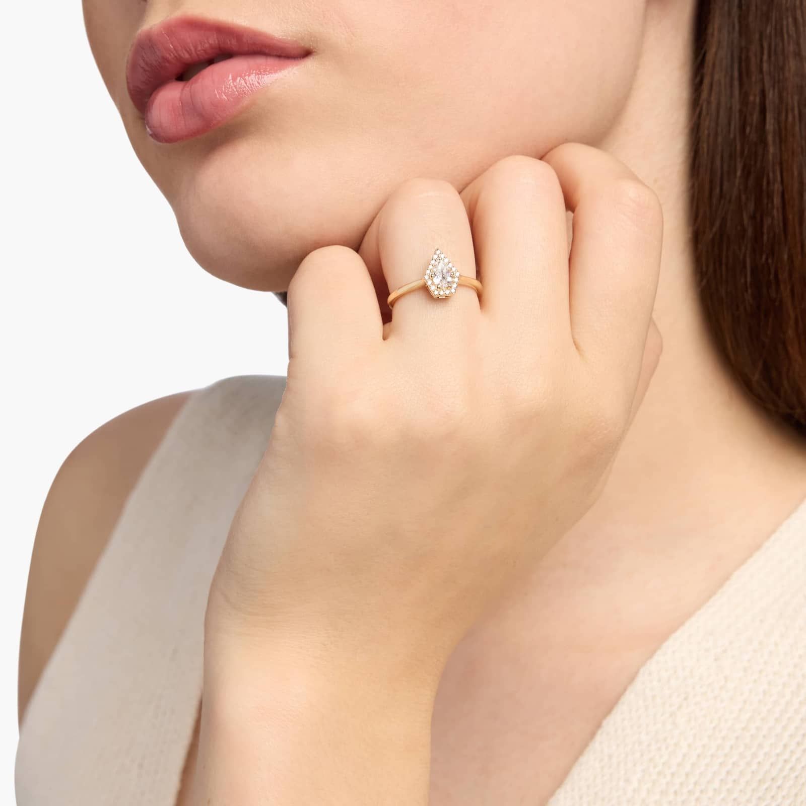 Diamond Pear Five Edge Halo Ring in 14K Yellow Gold (1/2 Ct. Tw.)