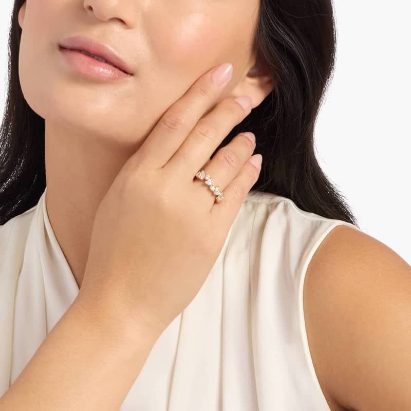Lab Grown Alternating Pear and Round Diamond Fashion Ring in 14k White Gold (1 1/3 Ct. Tw.)