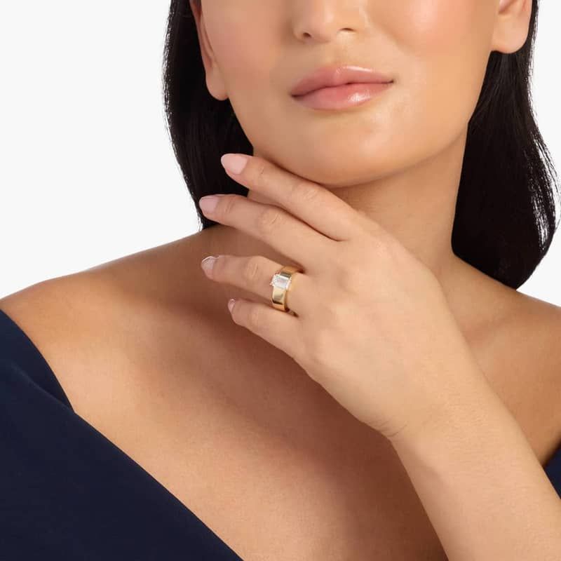 Lab Grown Emerald Cut Diamond Wide Solitaire Ring in 14K Yellow Gold (2 Ct. Tw.)