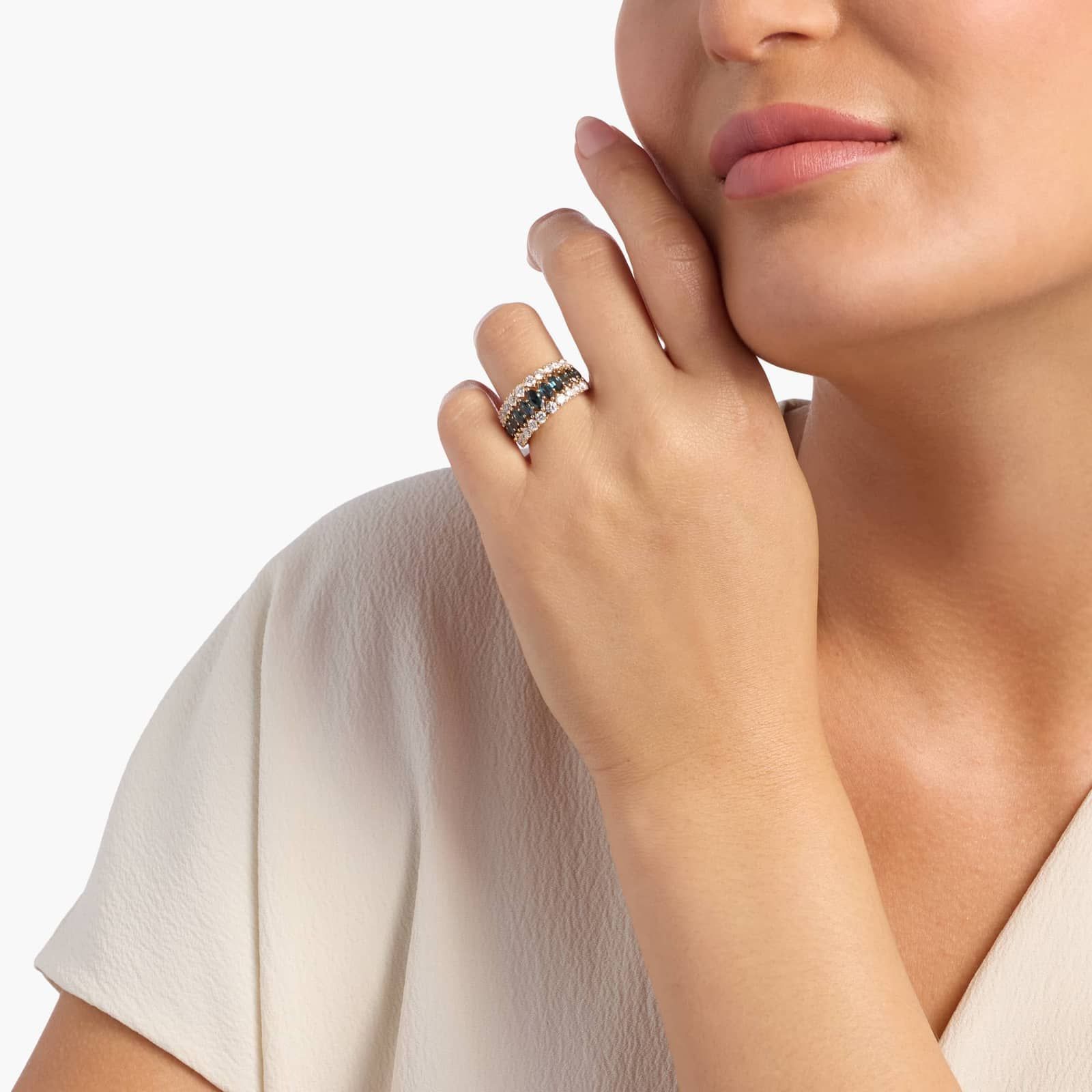 Marquise London Blue Topaz and Diamond Band in 14K White Gold