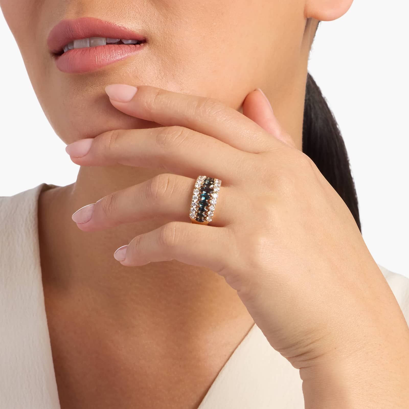 Marquise London Blue Topaz and Diamond Band in 14K White Gold