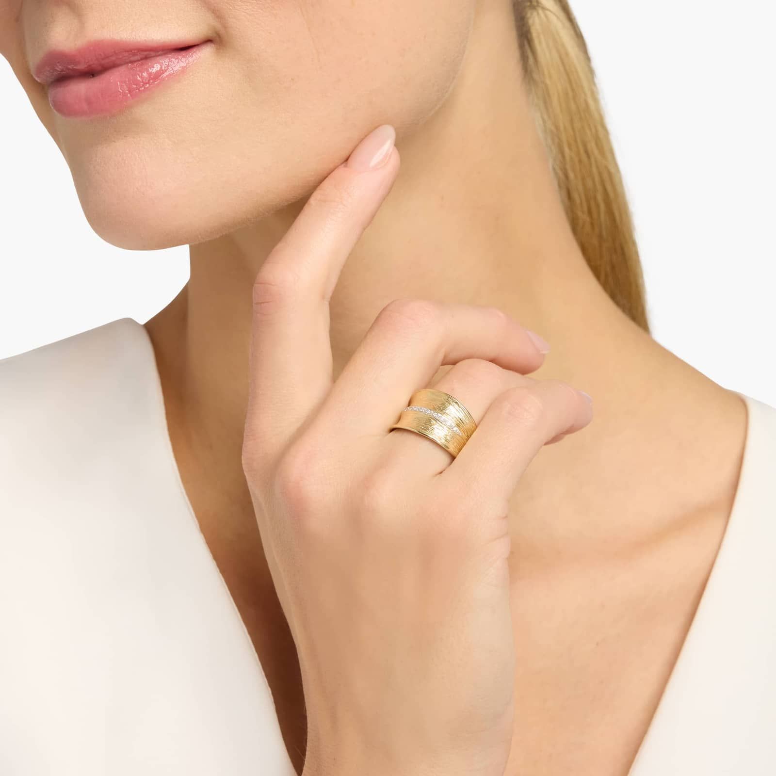 Two-Toned Textured Diamond Ring in 14K Yellow Gold