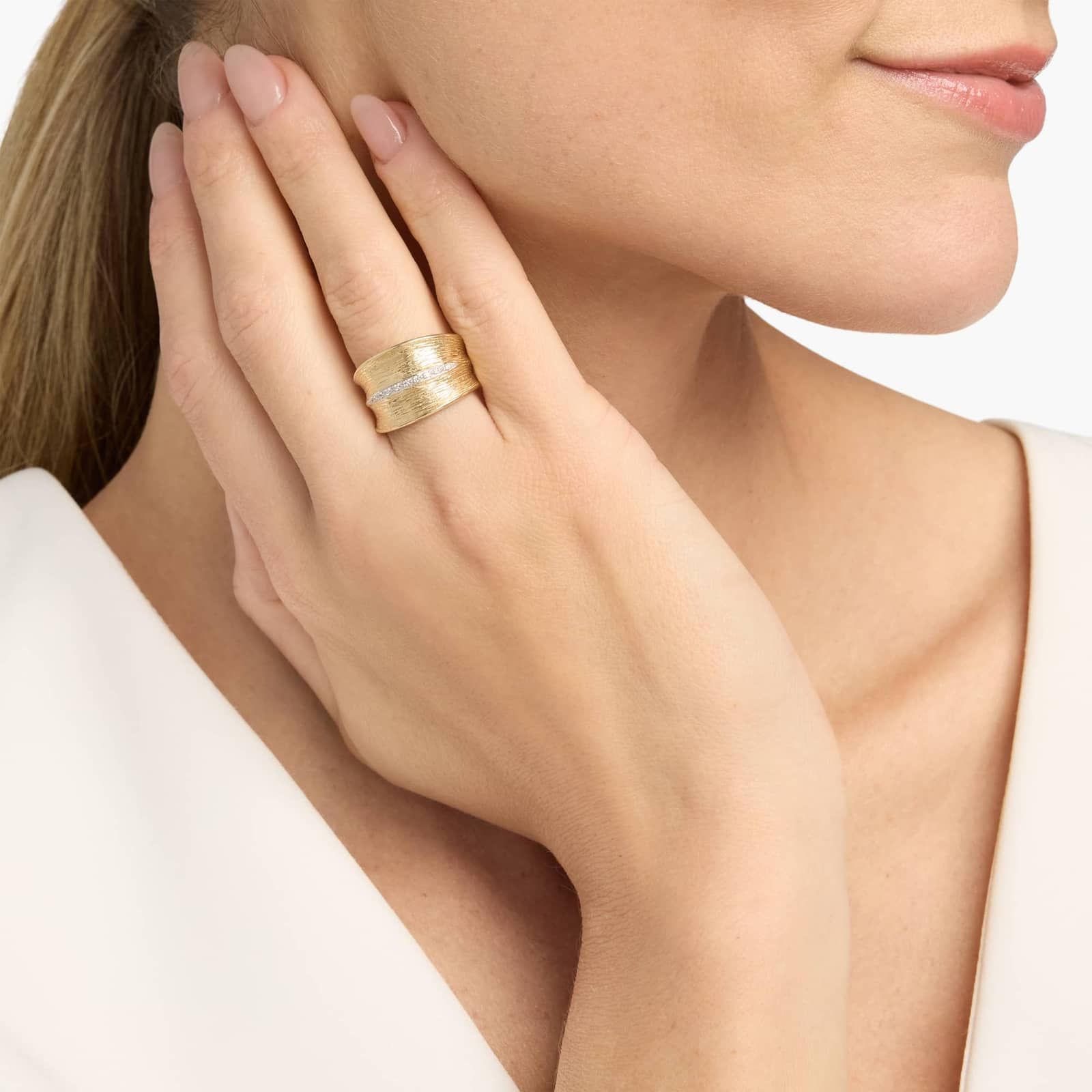 Two-Toned Textured Diamond Ring in 14K Yellow Gold