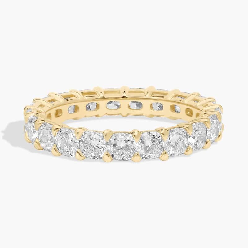 Cushion Cut Eternity Ring In 14K Yellow Gold (3 Ct. tw. - H-I / SI1-SI2)