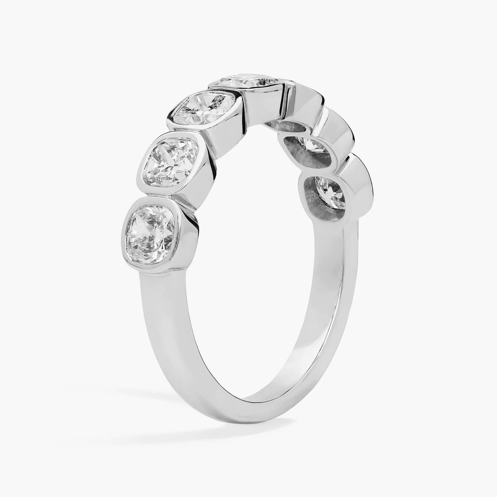 7 Stone Cushion Bezel Diamond Anniversary Ring in 14k White Gold (1 1/2 ct. tw.)