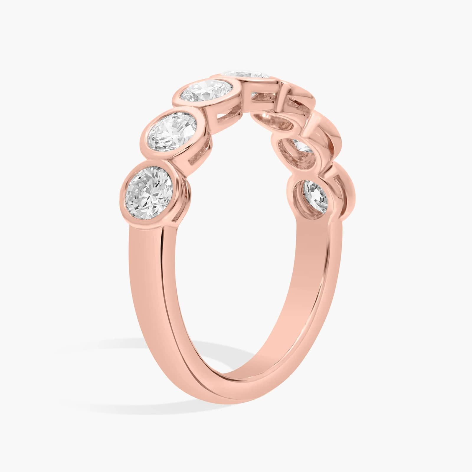 Seven Stone Bezel Anniversary Ring With 1 CTW Round Cut Diamonds in 14K Rose Gold (4.4mm)