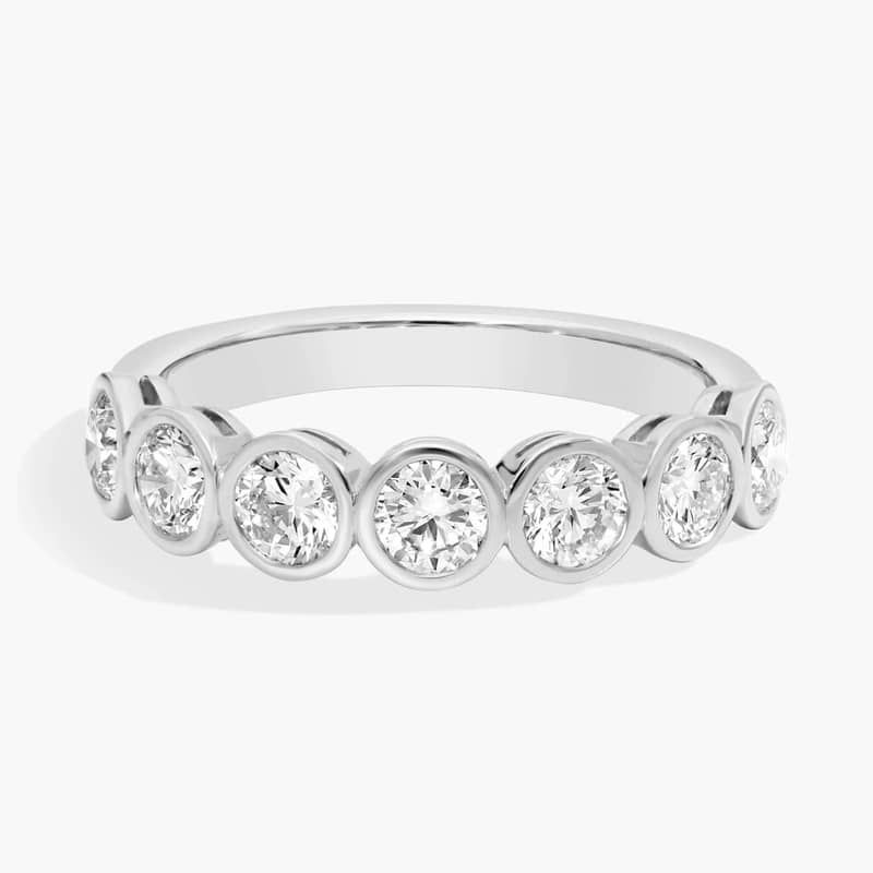 Seven Stone Bezel Anniversary Ring With 1 CTW Round Cut Diamonds in 14K White Gold (4.4mm)