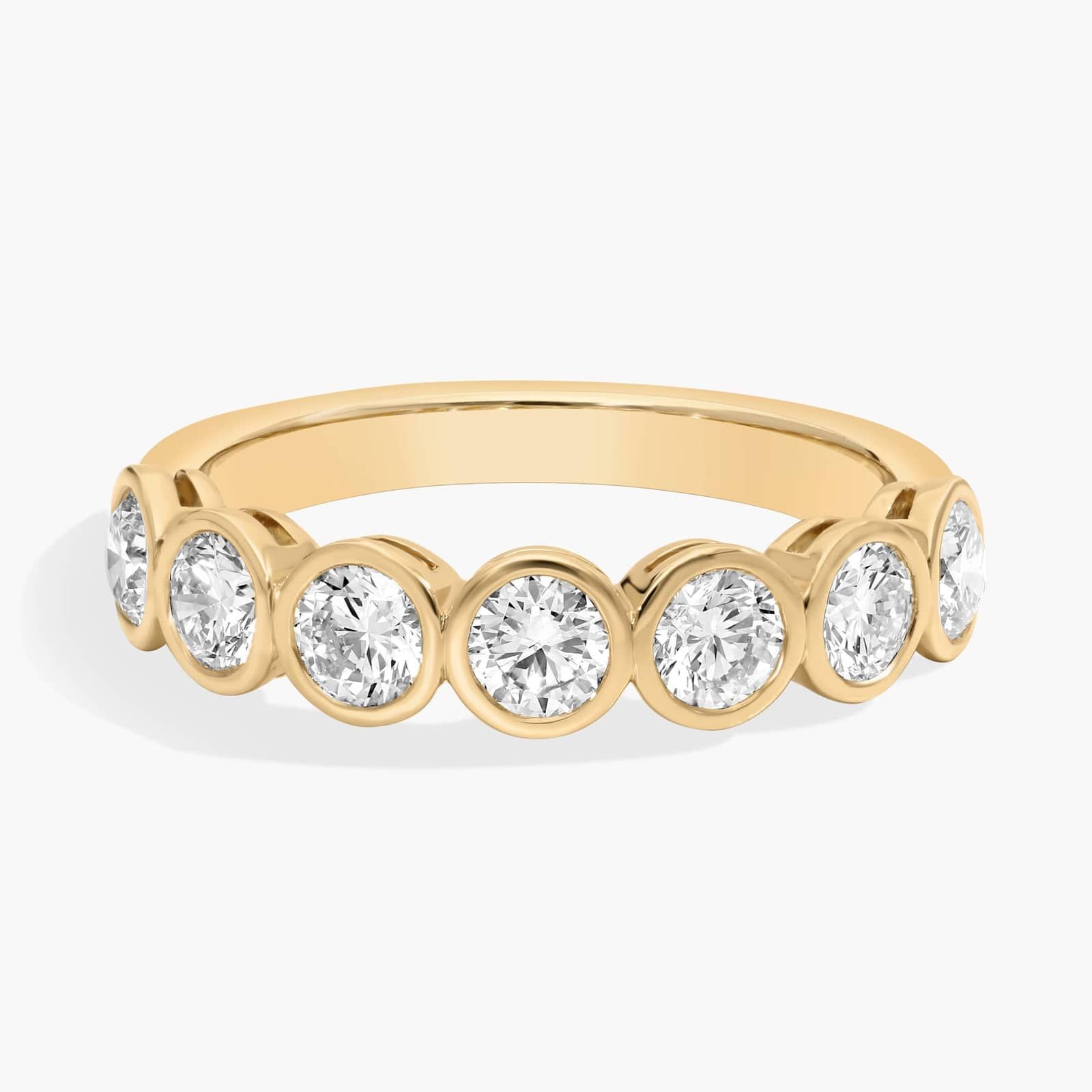 Seven Stone Bezel Anniversary Ring With 1 CTW Round Cut Diamonds in 14K Yellow Gold (4.4mm)