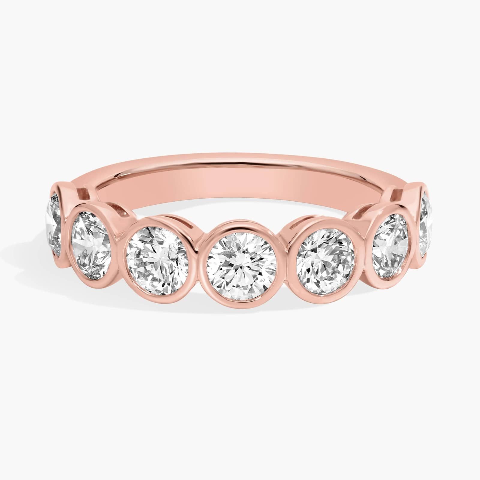 Seven Stone Bezel Anniversary Ring With 1.5 CTW Round Cut Diamonds in 14K Rose Gold (4.65mm)