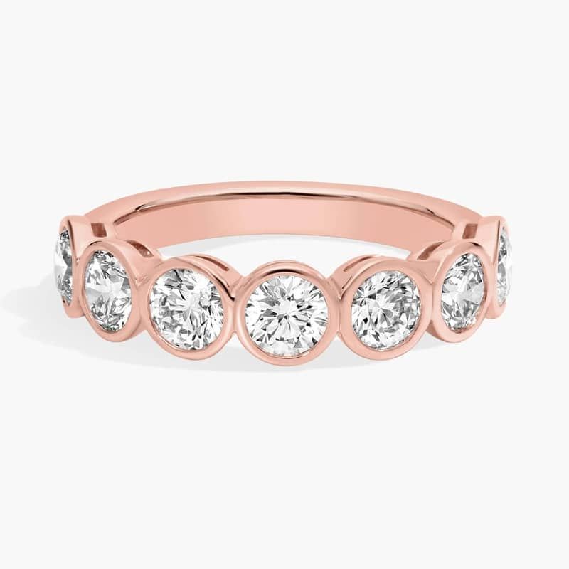 Seven Stone Bezel Anniversary Ring With 1.5 CTW Round Cut Diamonds in 14K Rose Gold (4.65mm)