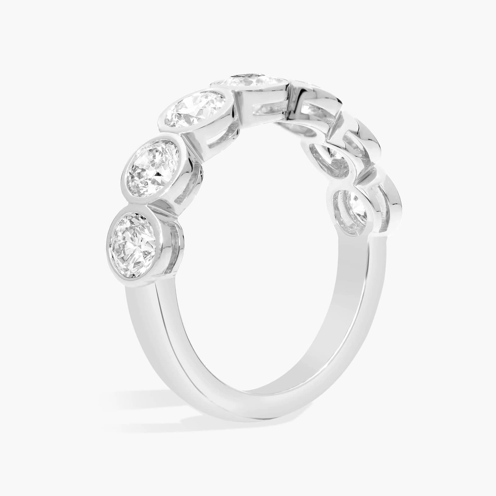 Seven Stone Bezel Anniversary Ring With 1.5 CTW Round Cut Diamonds in 14K White Gold (4.65mm)