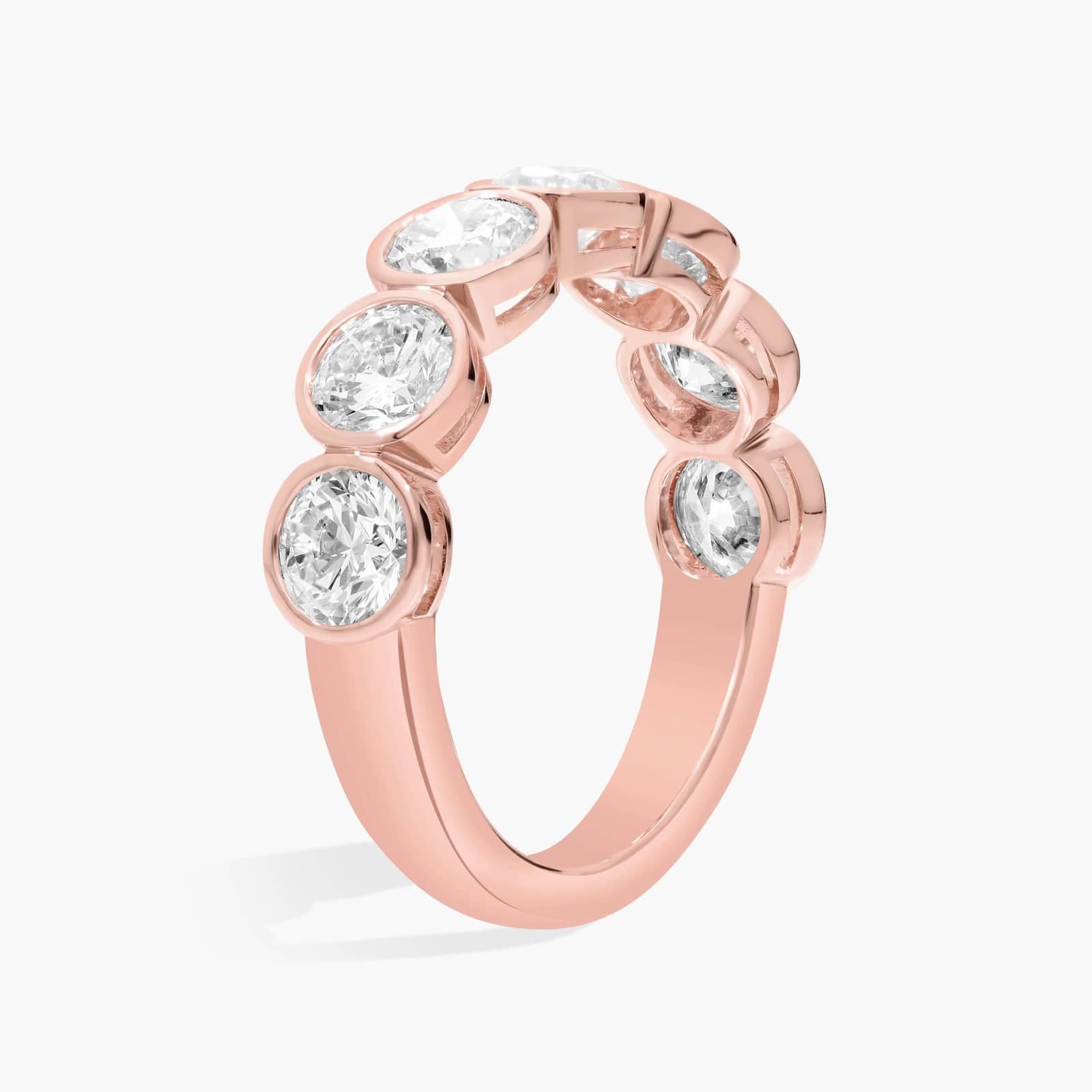 Seven Stone Bezel Anniversary Ring With 2 CTW Round Cut Diamonds in 14K Rose Gold (5.2mm)