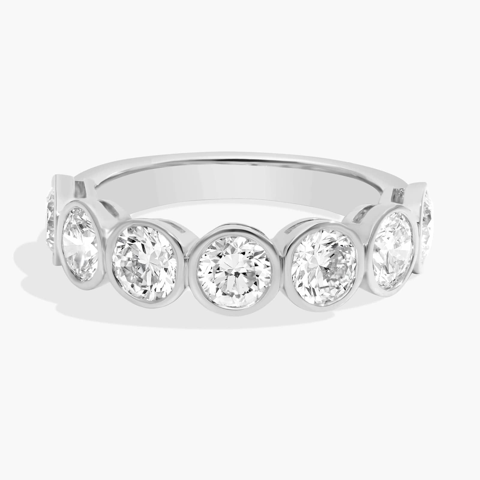 Seven Stone Bezel Anniversary Ring With 2 CTW Round Cut Diamonds in 14K White Gold (5.2mm)