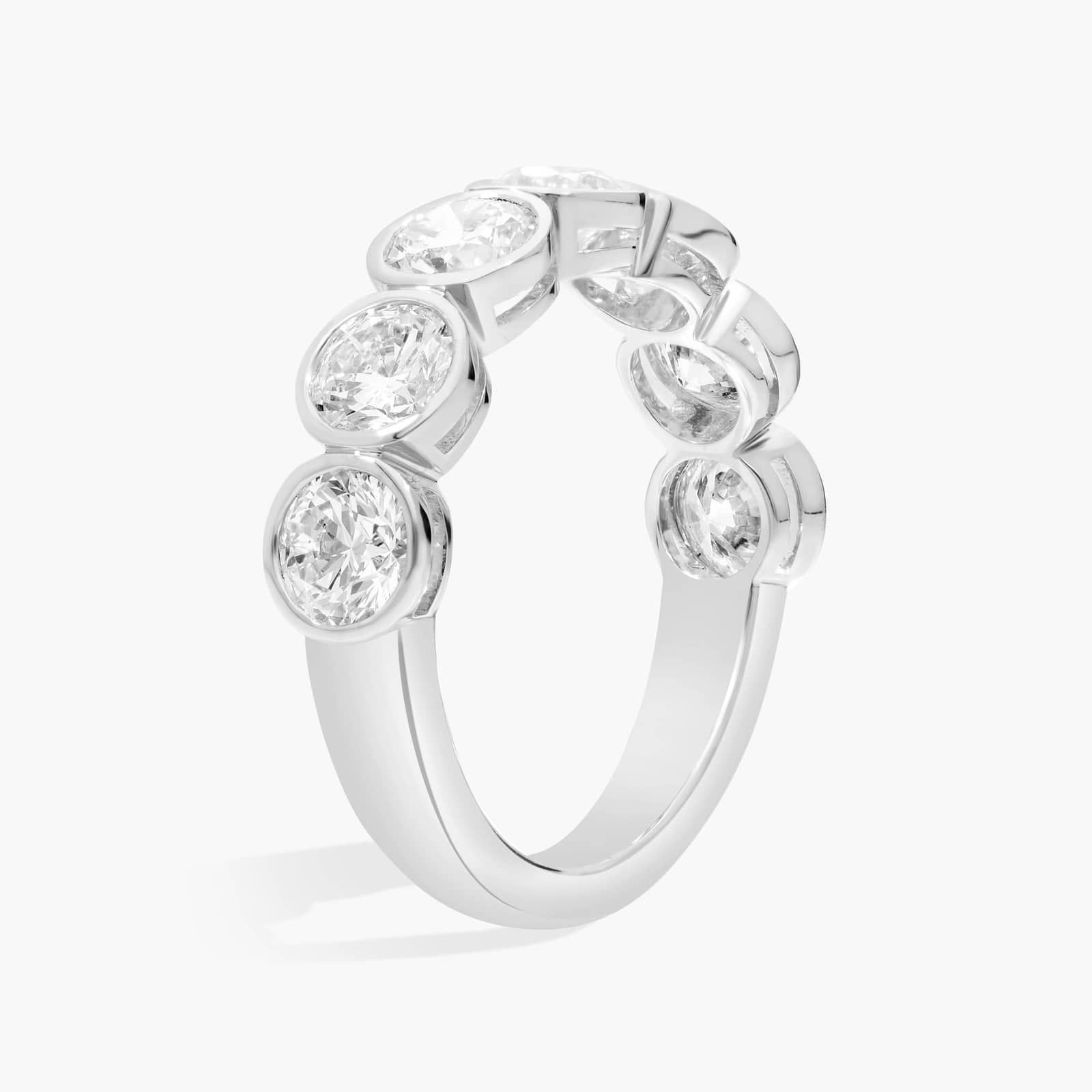 Seven Stone Bezel Anniversary Ring With 2 CTW Round Cut Diamonds in 14K White Gold (5.2mm)