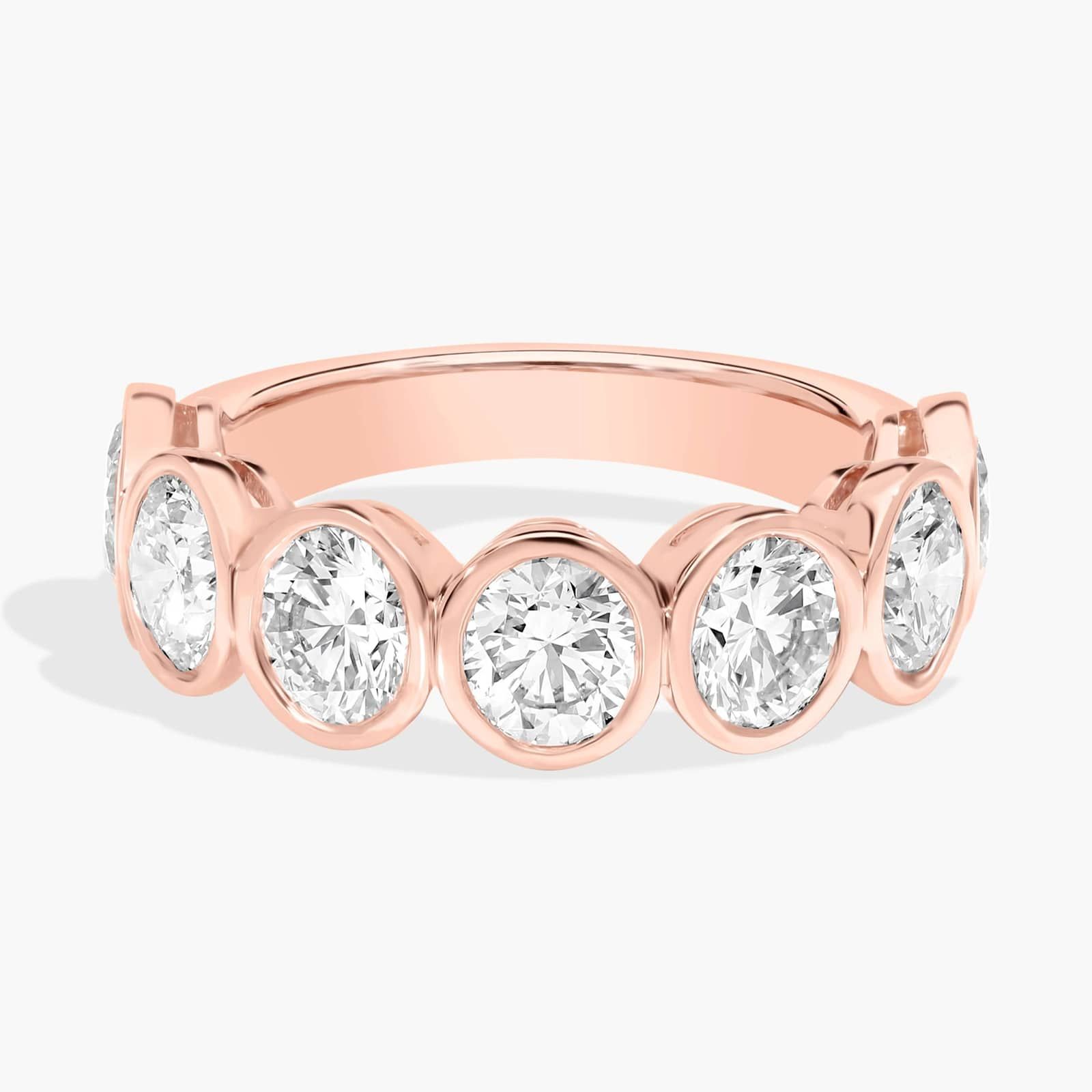 Seven Stone Bezel Anniversary Ring With 3 CTW Round Cut Diamonds in 14K Rose Gold (5.6mm)