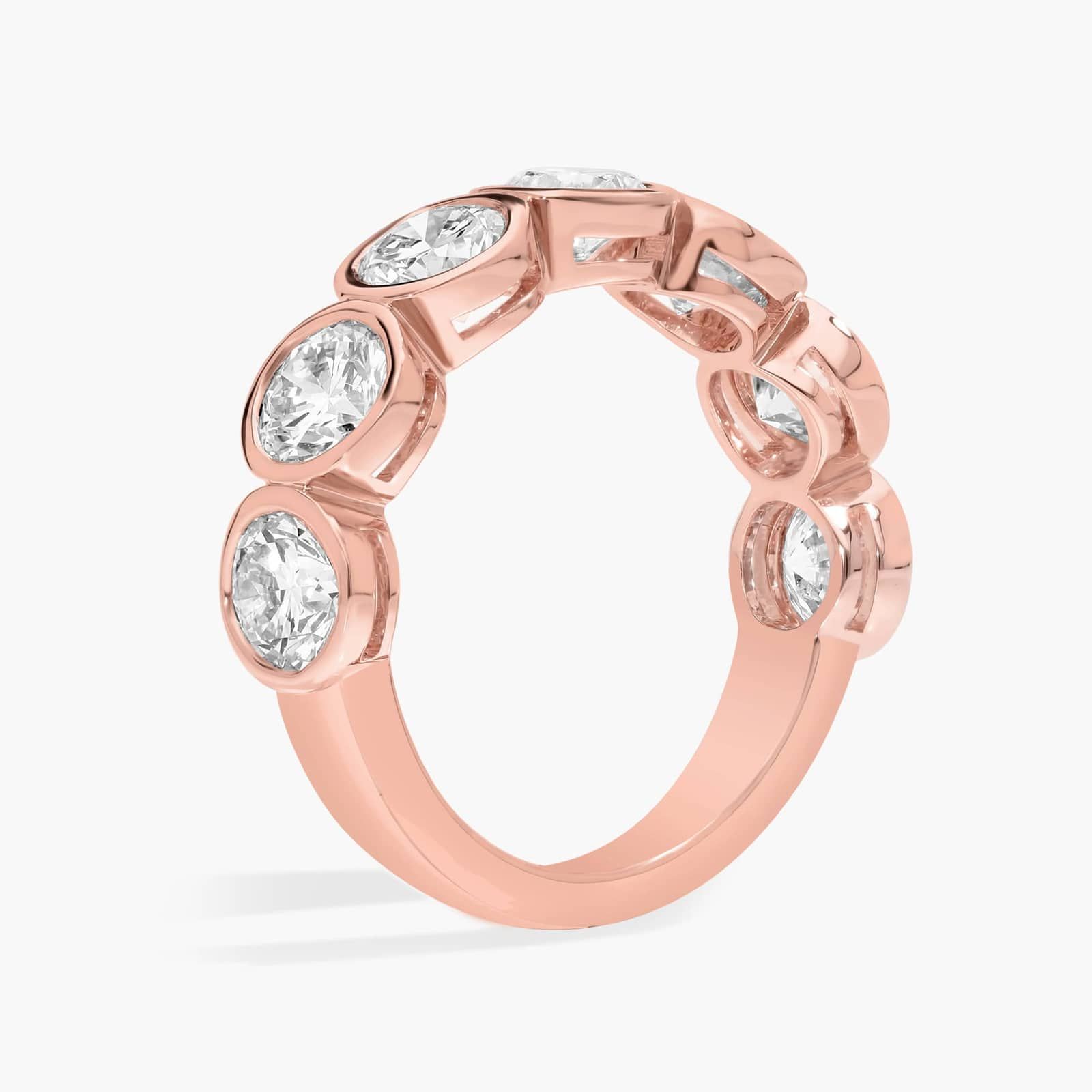Seven Stone Bezel Anniversary Ring With 3 CTW Round Cut Diamonds in 14K Rose Gold (5.6mm)