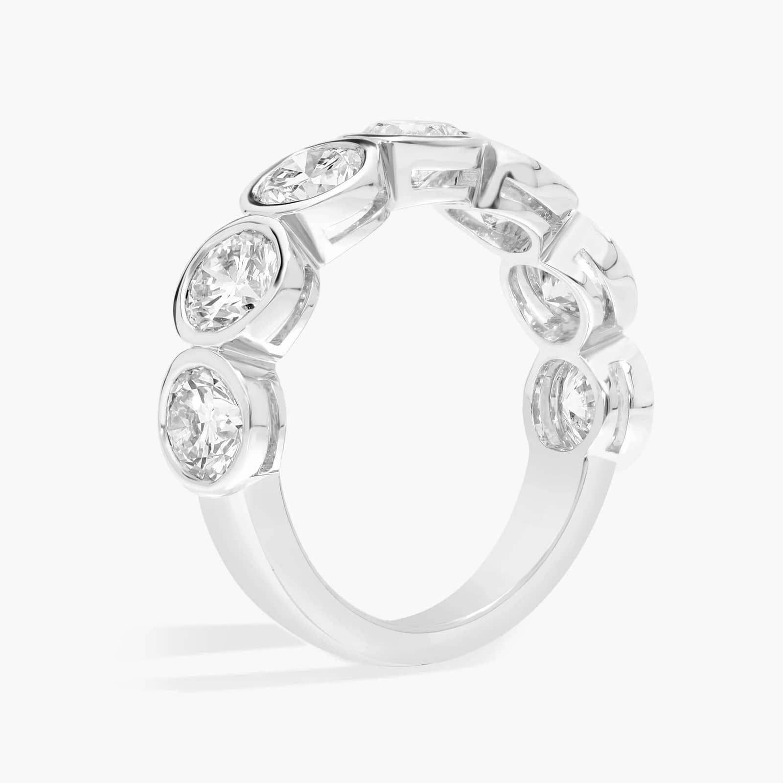 Seven Stone Bezel Anniversary Ring With 3 CTW Round Cut Diamonds in 14K White Gold (5.6mm)