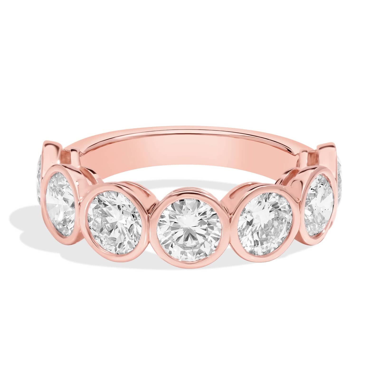 Seven Stone Bezel Anniversary Ring With 3.5 CTW Round Cut Diamonds in 14K Rose Gold (5.8mm)