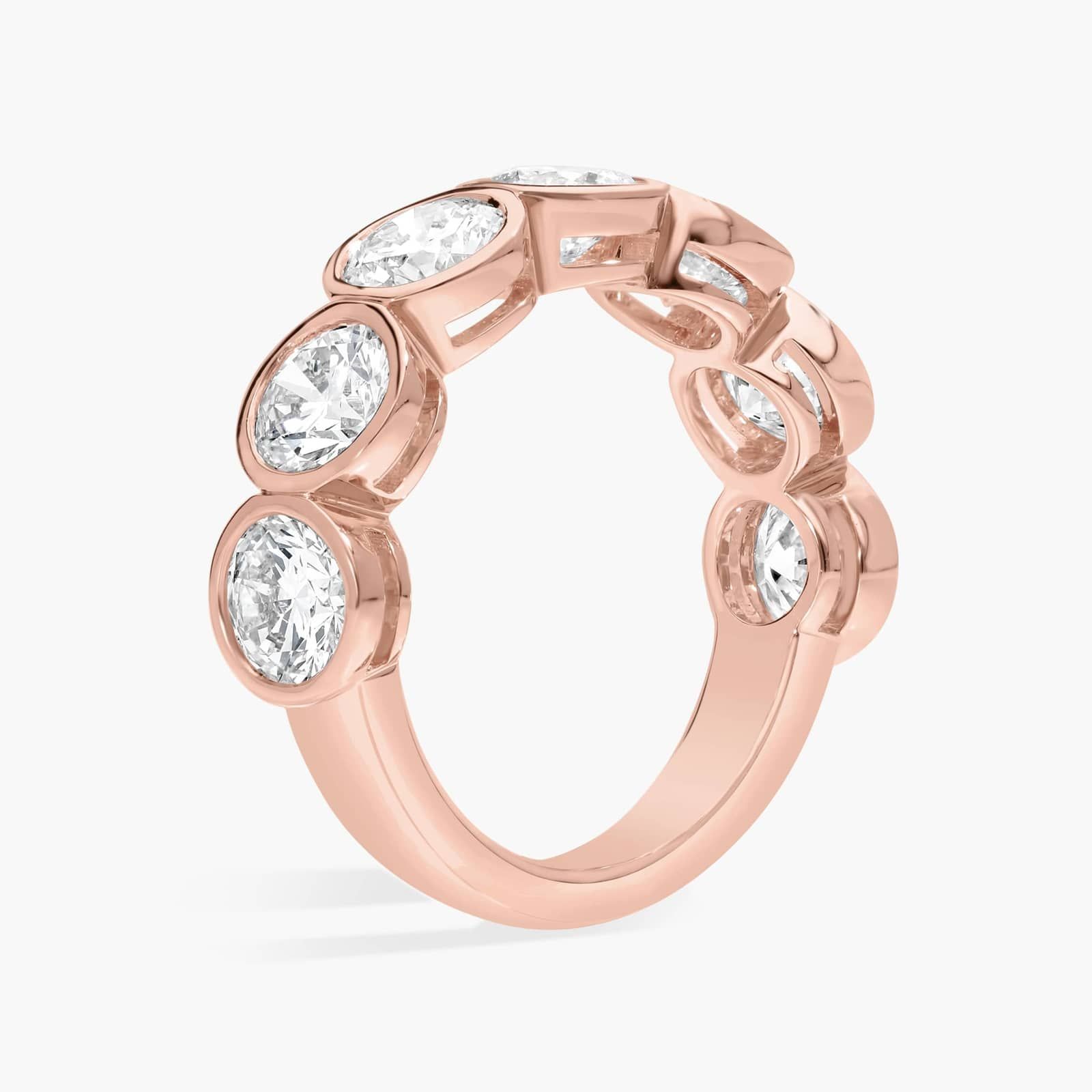 Seven Stone Bezel Anniversary Ring With 3.5 CTW Round Cut Diamonds in 14K Rose Gold (5.8mm)