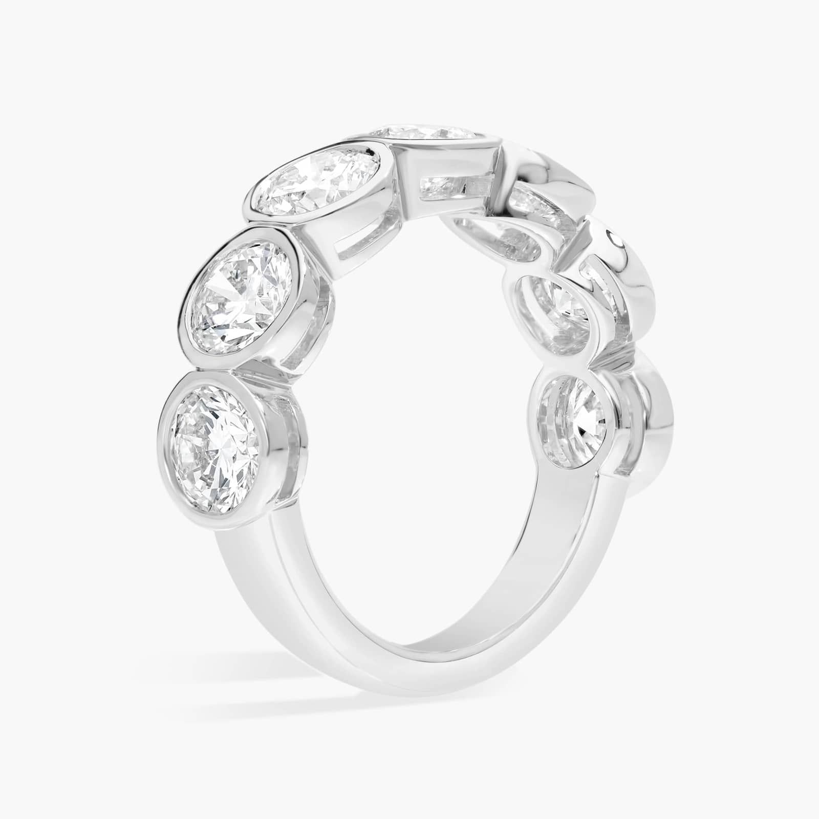 Seven Stone Bezel Anniversary Ring With 3.5 CTW Round Cut Diamonds in 14K White Gold (5.8mm)